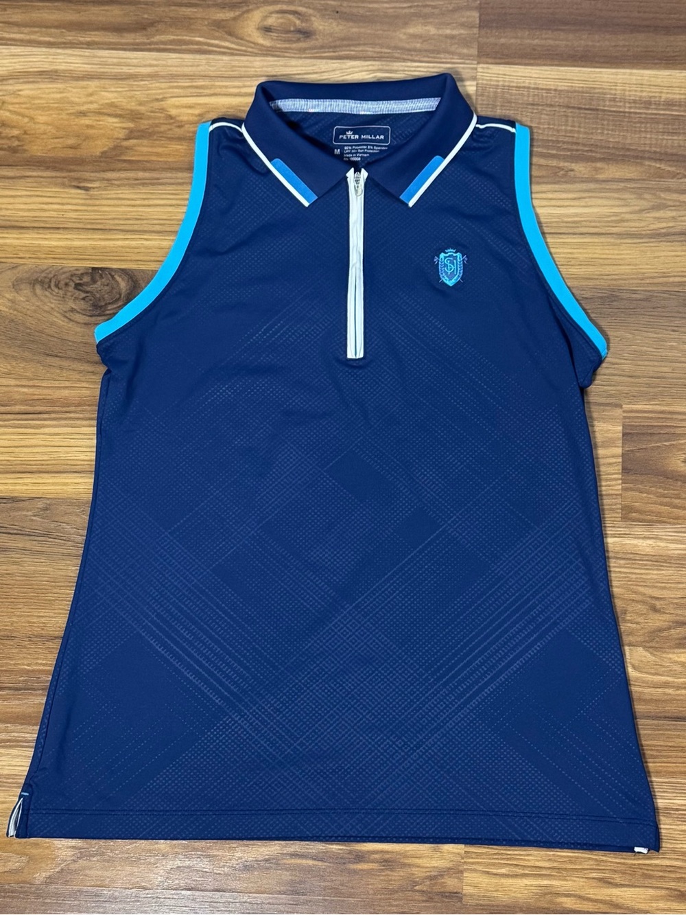 Peter Millar Women’s Blue Sleeveless 1/4 Zip Golf Polo UPF 50+, Size Medium